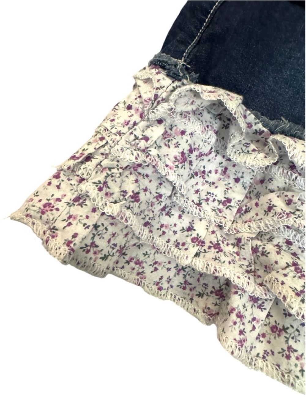 Denim Mini Skirt with Floral Ruffle - Dark Blue - Picture 3 of 6